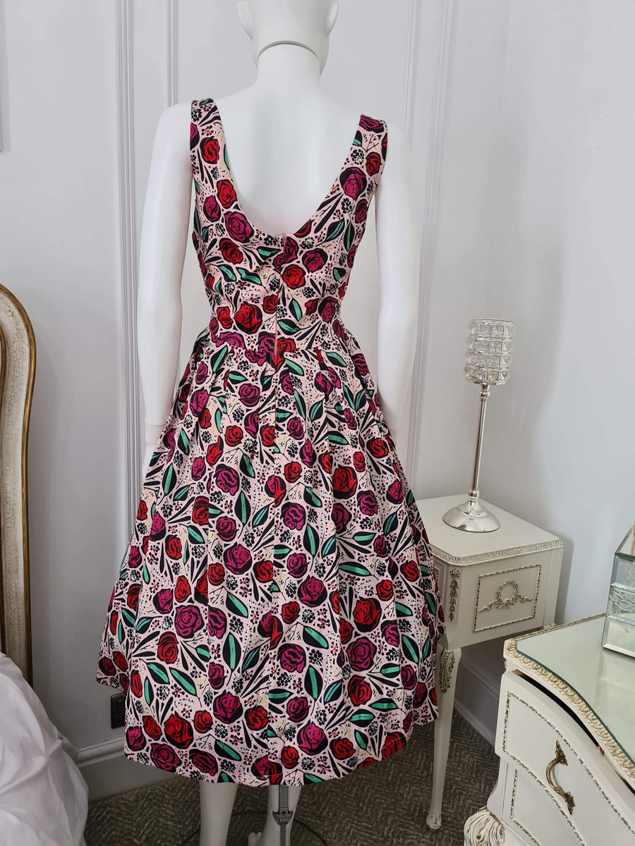 Lindy Bop 'Lana' Pink Spanish Rose 1950's Dress With Waist Belt –  HerSecretCloset.co.uk