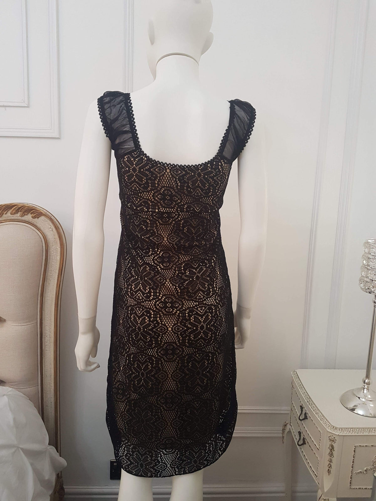Lindy Bop Rosa Cream Vintage 1940's 1950's Style Black Lace Wiggle Dress - HerSecretCloset.co.uk
