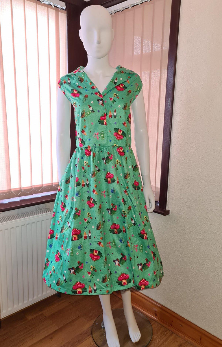 Lindy Bop 'Matilda' Green Gnome Print Shirt Dress – HerSecretCloset.co.uk