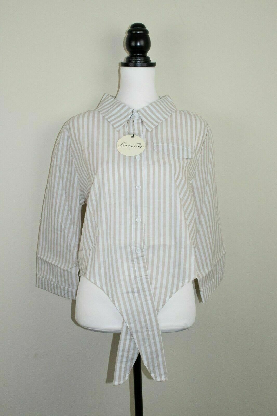 Lindy Bop Remi Striped 100% Cotton Tie Front Top Blouse