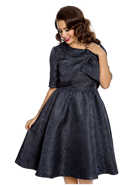 Lindy Bop Marcella Navy Blue Brocade Vintage Dress with Jacket Set