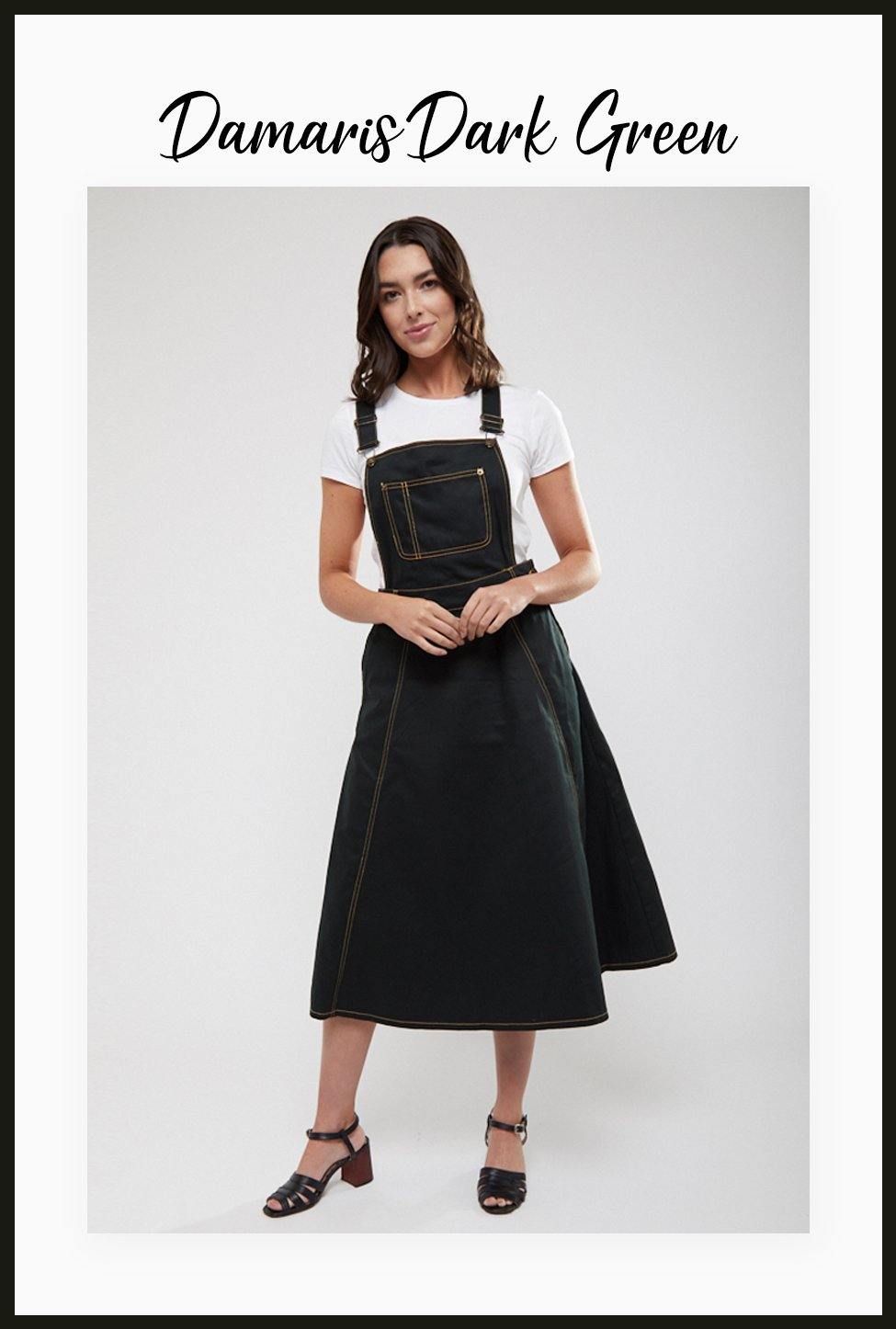Lindy Bop Damaris Dark Green denim Dungaree Pinafore Skirt - HerSecretCloset.co.uk