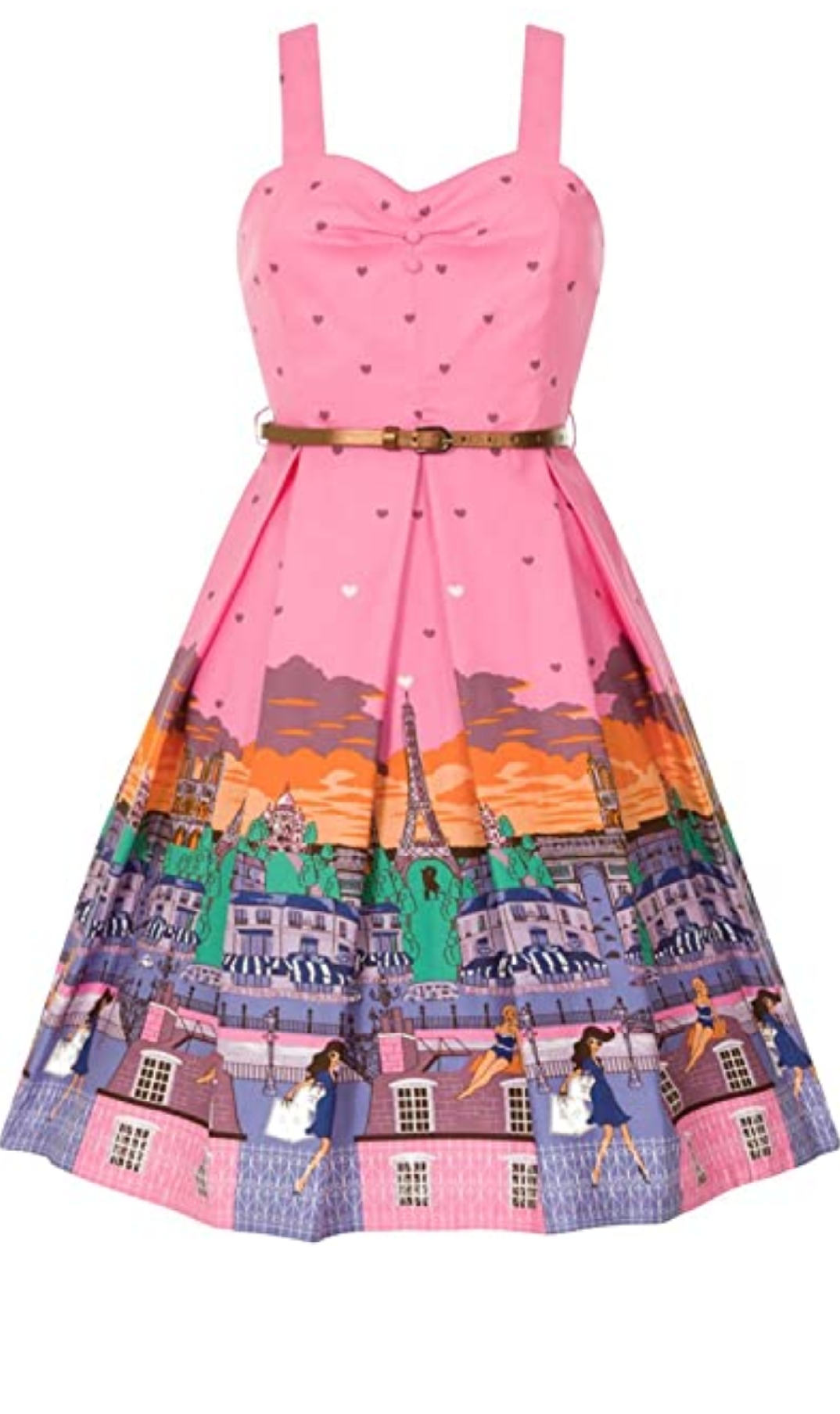 Lindy Bop Bernice' Pink Paris Border Print Swing Dress - HerSecretCloset.co.uk