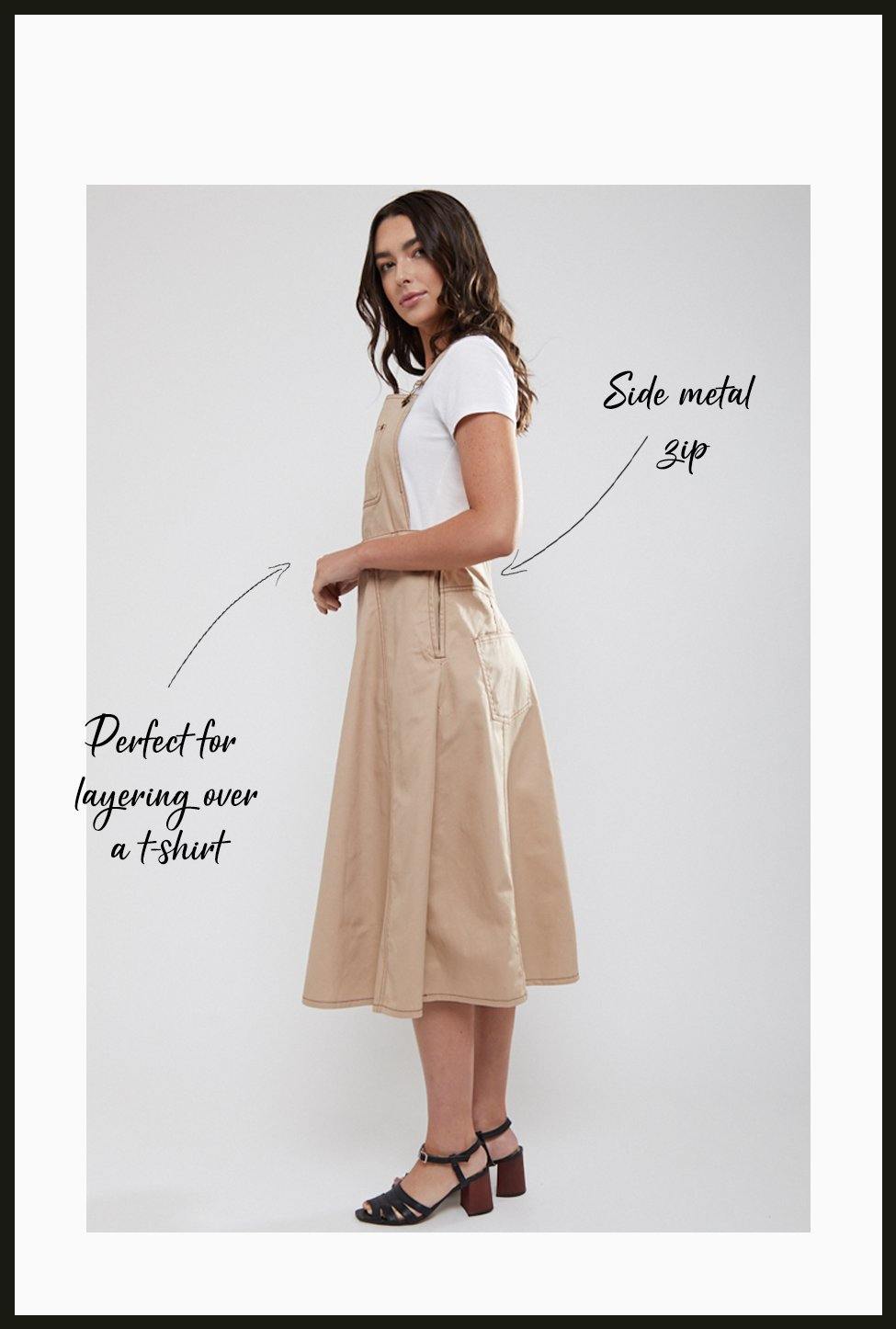 Lindy Bop Damaris Safari Pinafore Dungaree Dress Midi Skirt - HerSecretCloset.co.uk