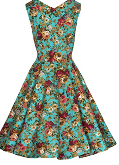 Lindy Bop Women's 'Ophelia' Turq Floral Vintage 1950's Garden Party Picnic Dress