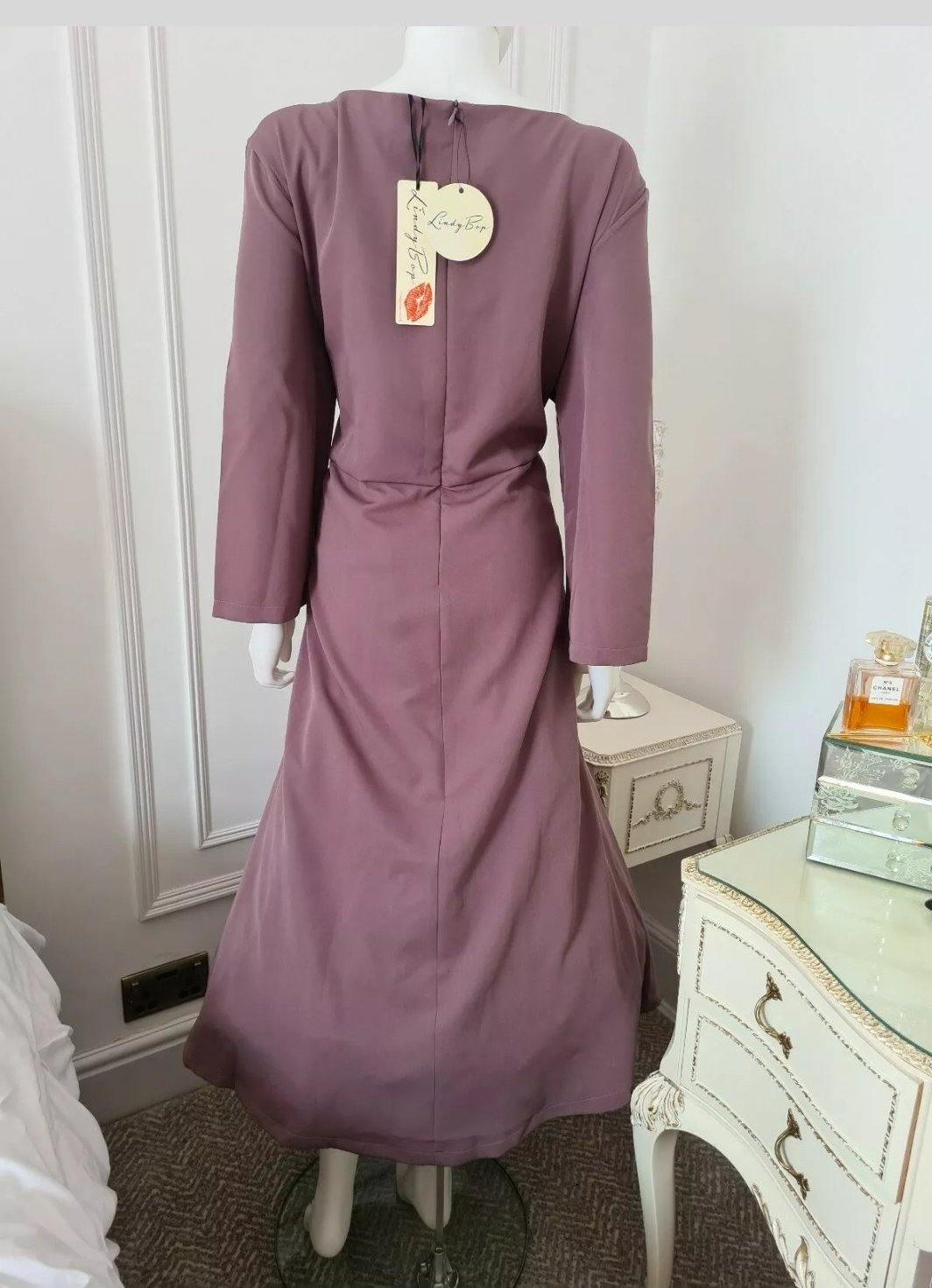 Lindy Bop Michelle Mauve Midi Dress - HerSecretCloset.co.uk
