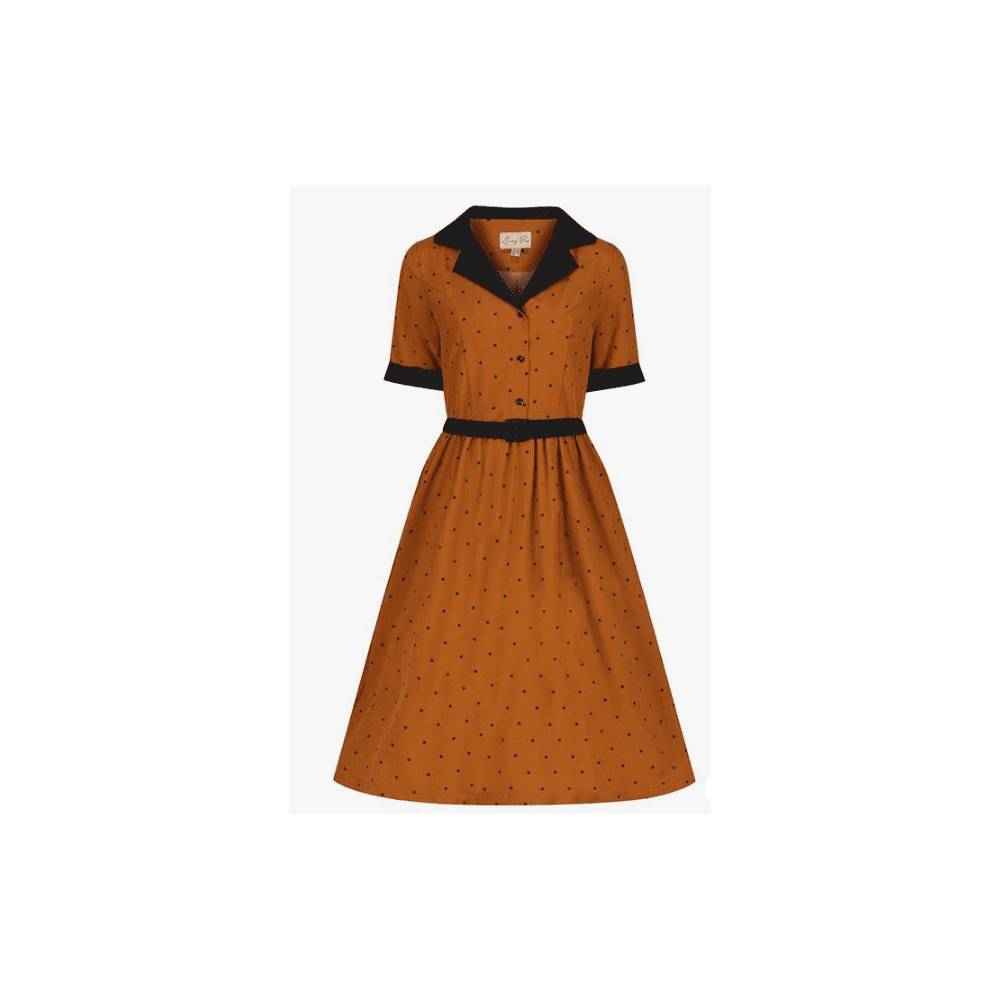 Lindy Bop Bletchley Mustard Polka Dot Vintage Style Shirt Dress