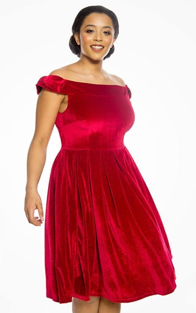 Lindy Bop Christie Red Velvet Swing Dress - HerSecretCloset.co.uk