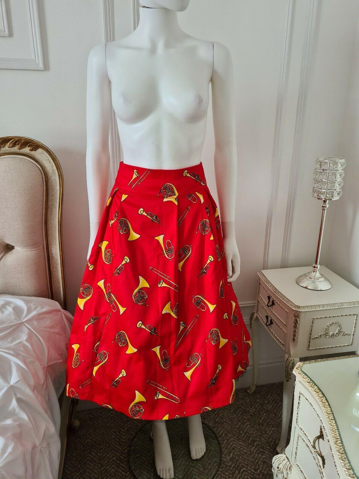 LINDY BOP GERDIE RED HORNS SKIRT MUSICAL INSTRUMENTS VINTAGE RETRO SKIRT - HerSecretCloset.co.uk