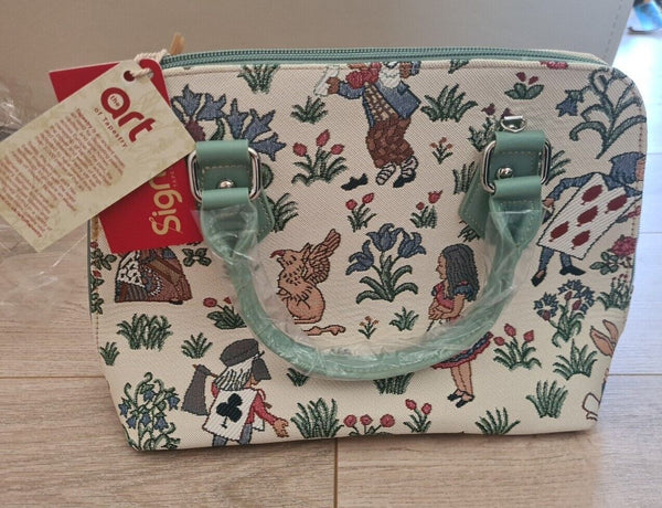 Signare Alice In Wonderland Tapestry Convertible Shoulder Grab Bag Cream Green
