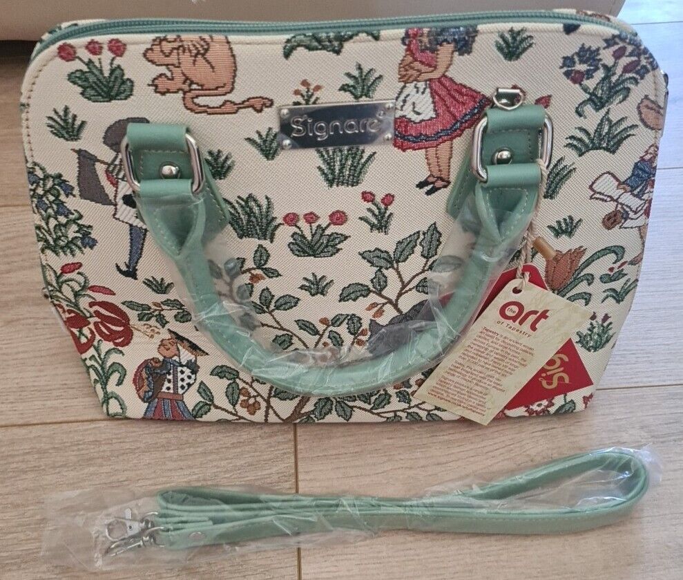 Signare Alice In Wonderland Tapestry Convertible Shoulder Grab Bag Cream Green