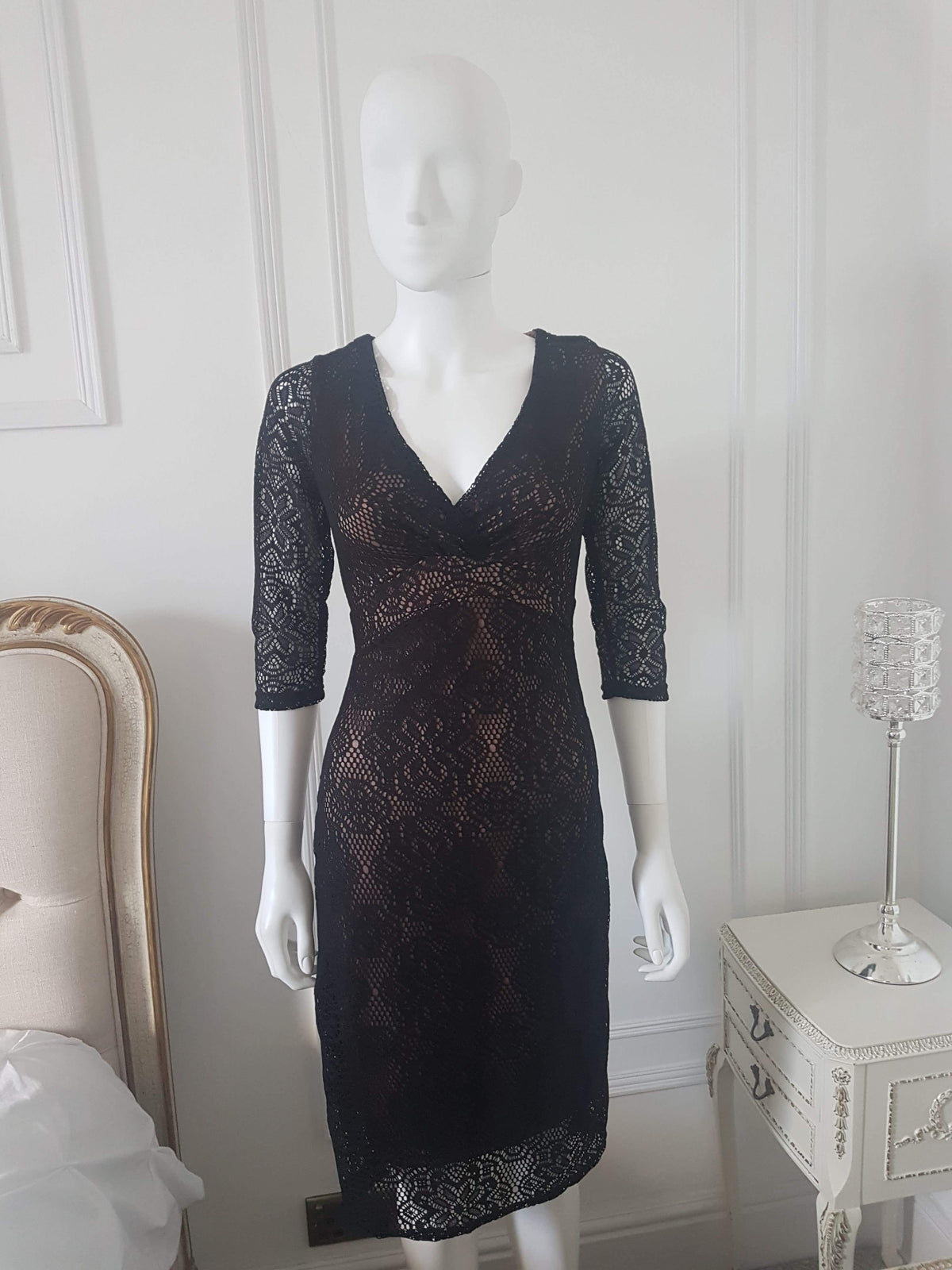 Lindy Bop 'Sabina' Vintage 1940's 1950's Style Black Long Sleeved Lace Wiggle Dress - HerSecretCloset.co.uk