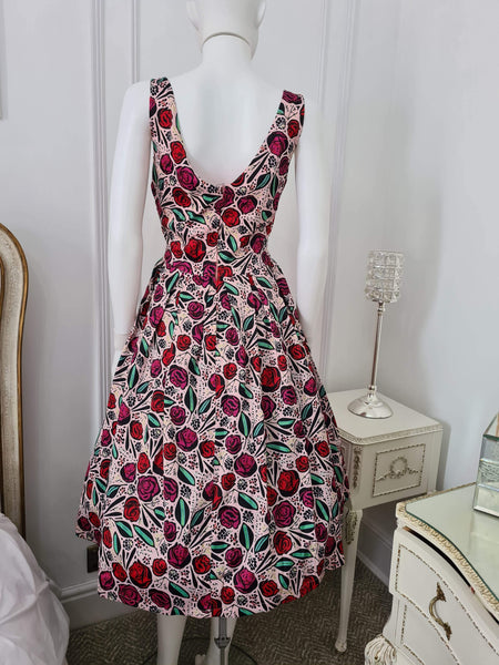 Lindy Bop 'Lana' Pink Spanish Rose 1950's Dress With Waist Belt - HerSecretCloset.co.uk