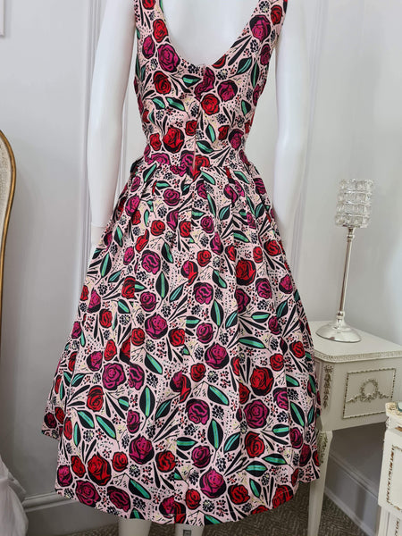 Lindy Bop 'Lana' Pink Spanish Rose 1950's Dress With Waist Belt - HerSecretCloset.co.uk