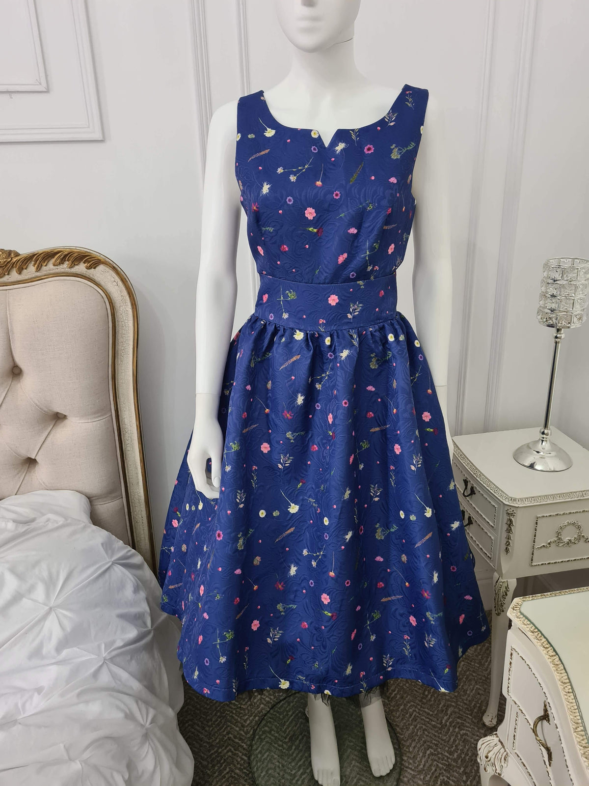 Lindy Bop Delta Blue Floral Dress - HerSecretCloset.co.uk