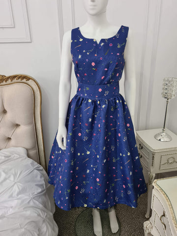 Lindy Bop Delta Blue Floral Dress - HerSecretCloset.co.uk