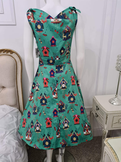 Lindy Bop Ethel Green Cuckoo Clocks Swing Dress -  RARE - HerSecretCloset.co.uk