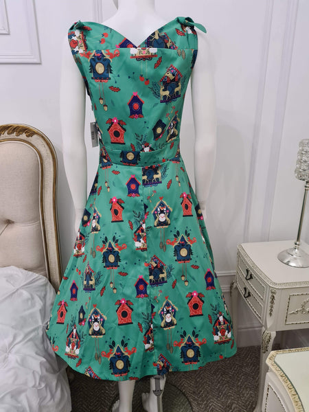 Lindy Bop Ethel Green Cuckoo Clocks Swing Dress -  RARE - HerSecretCloset.co.uk