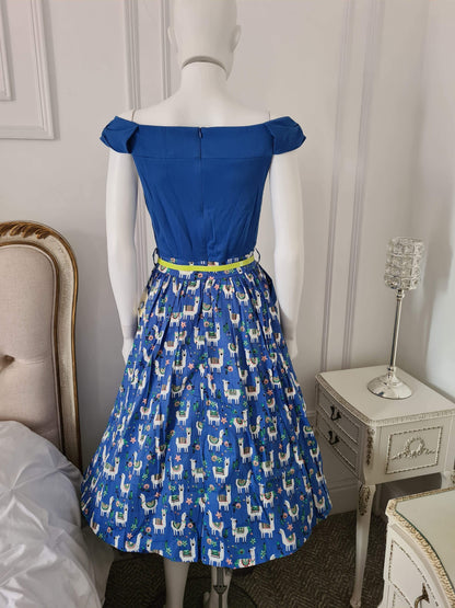 Lindy Bop Carla Blue Llama Dress - RARE - HerSecretCloset.co.uk