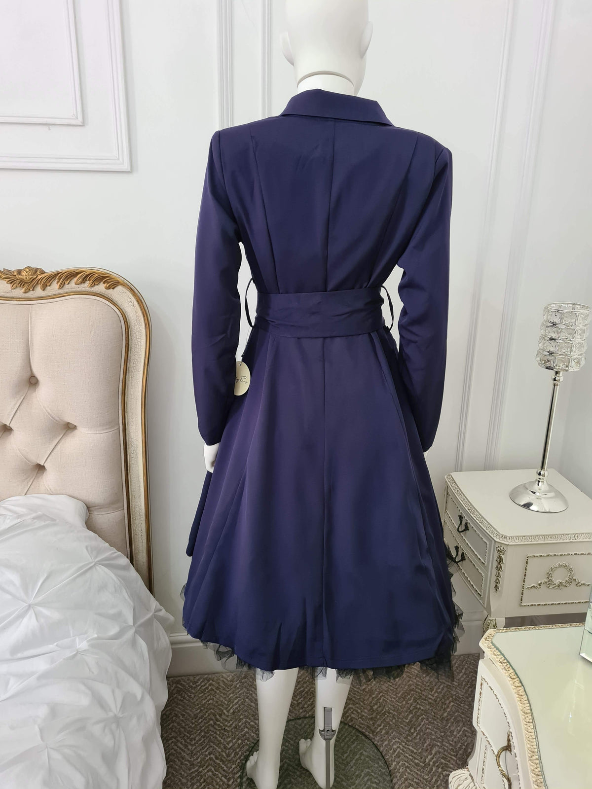 Lindy Bop Gia Navy Wrap Dress Coat - HerSecretCloset.co.uk