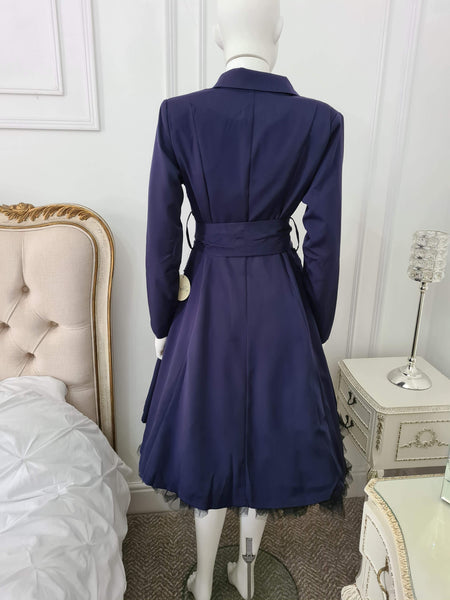 Lindy Bop Gia Navy Wrap Dress Coat - HerSecretCloset.co.uk