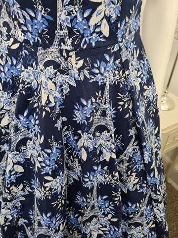 Lindy Bop "Octavia" Navy blue white Eiffel tower and flowers Swing Dress - HerSecretCloset.co.uk