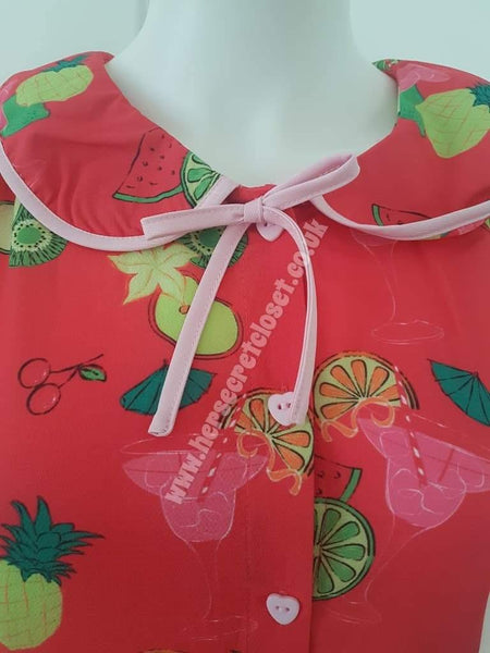 Lindy Bop Tracey Red Mae Red Fruit Cocktail Print Shirt - HerSecretCloset.co.uk