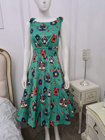 Lindy Bop Ethel Green Cuckoo Clocks Swing Dress -  RARE - HerSecretCloset.co.uk