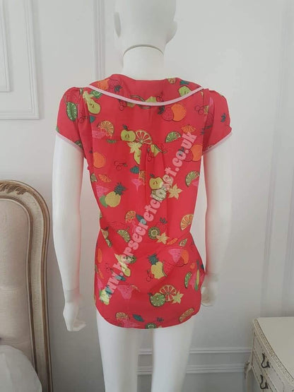 Lindy Bop Tracey Red Mae Red Fruit Cocktail Print Shirt - HerSecretCloset.co.uk