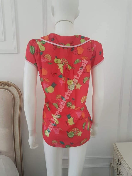 Lindy Bop Tracey Red Mae Red Fruit Cocktail Print Shirt - HerSecretCloset.co.uk