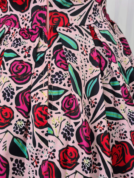 Lindy Bop 'Lana' Pink Spanish Rose 1950's Dress With Waist Belt - HerSecretCloset.co.uk