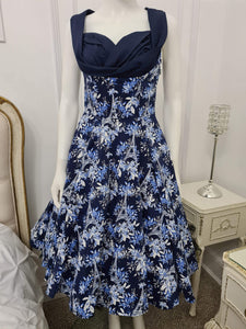 Lindy Bop "Octavia" Navy blue white Eiffel tower and flowers Swing Dress - HerSecretCloset.co.uk