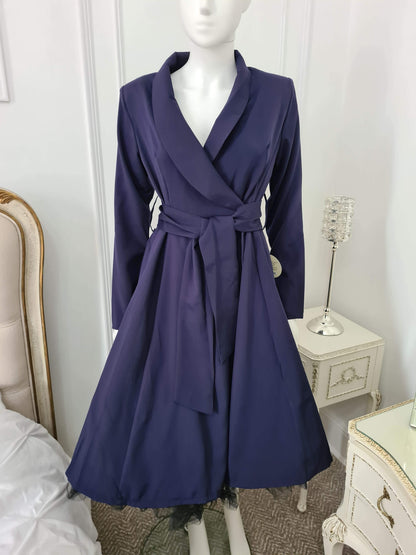 Lindy Bop Gia Navy Wrap Dress Coat - HerSecretCloset.co.uk