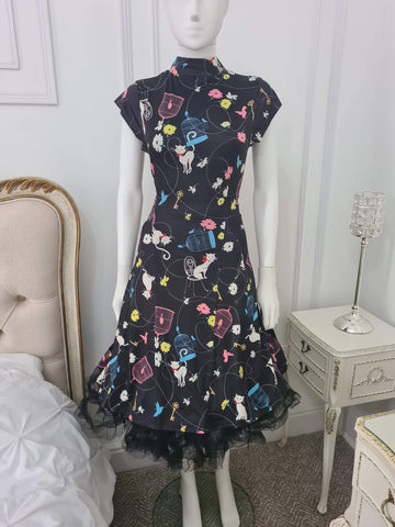Lindy Bop Aidah Birdcage Print Black Dress - HerSecretCloset.co.uk
