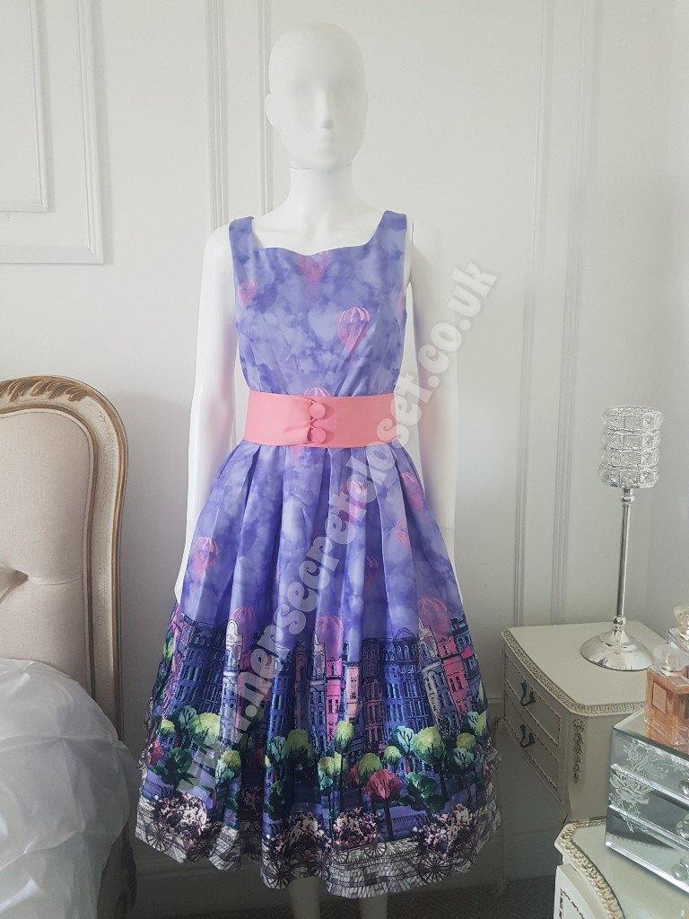 Lindy Bop Lana purple Parisian swing midi dress - HerSecretCloset.co.uk