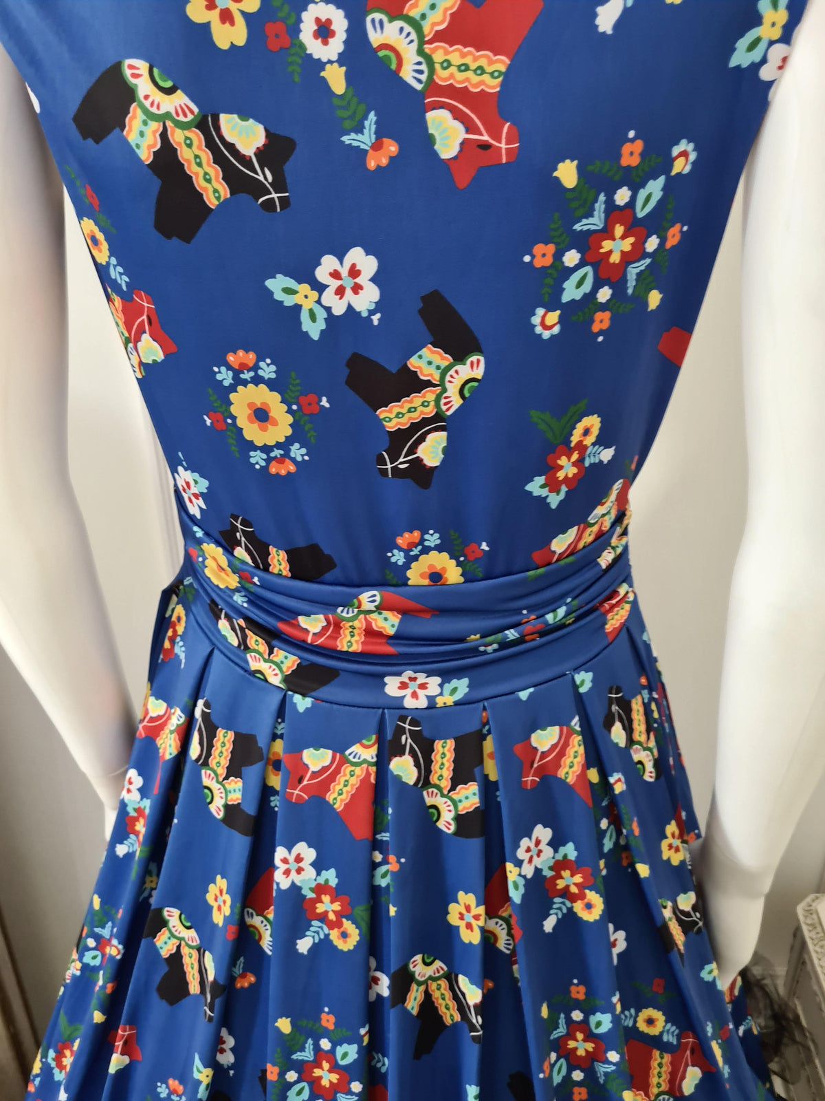 Lindy Bop Sofia Pinata Print Blue V Neck Wrap Bodice Dress - HerSecretCloset.co.uk