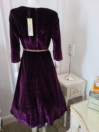 Lindy Bop Vicki Plum Velvet Swing Dress - HerSecretCloset.co.uk