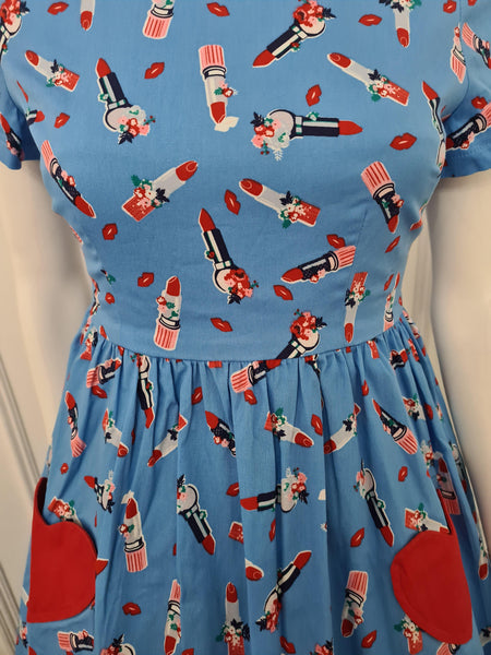 Lindy Bop Brittany Lipstick Blue Dress - HerSecretCloset.co.uk