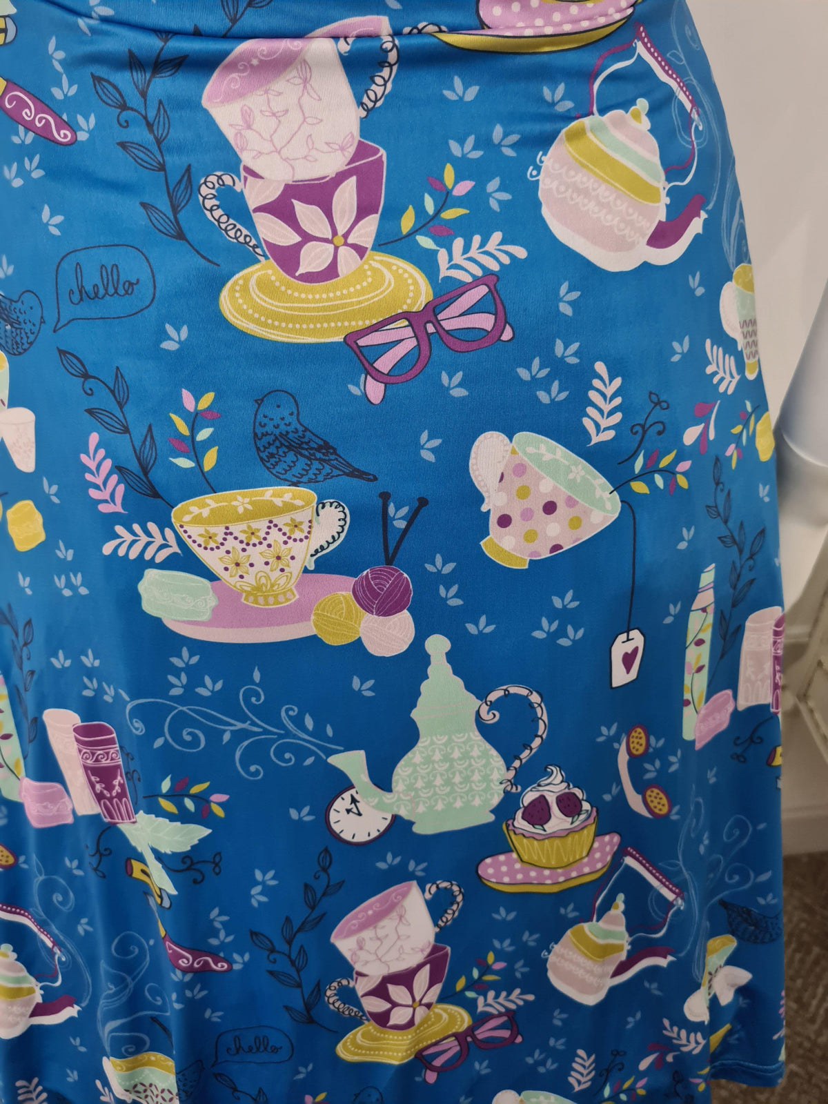 Lindy Bop Camilla Blue Teacups Stretchy Dress - HerSecretCloset.co.uk