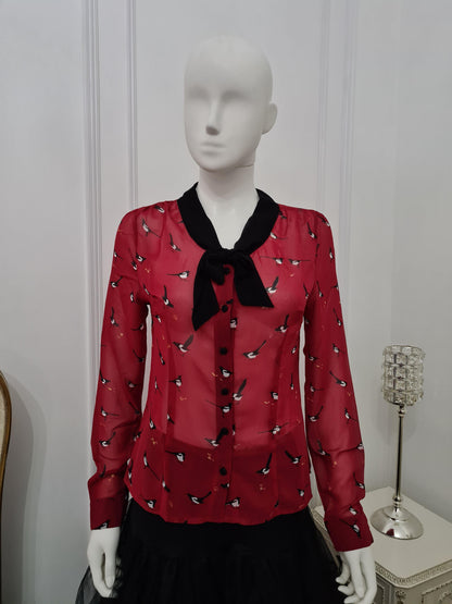 Lindy Bop Raspberry Magpie Blouse - HerSecretCloset.co.uk