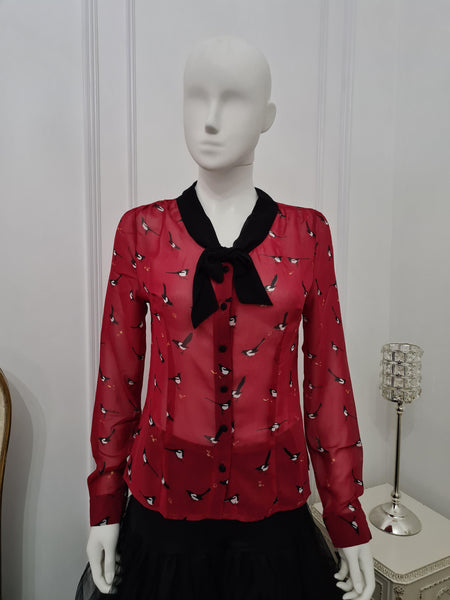 Lindy Bop Raspberry Magpie Blouse - HerSecretCloset.co.uk