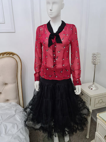 Lindy Bop Raspberry Magpie Blouse - HerSecretCloset.co.uk