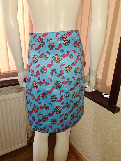 Lindy Bop Luna Blue Cube Vintage Retro Wiggle Skirt - HerSecretCloset.co.uk