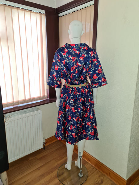 Lindy Bop Bletchley Indigo Foxprint Swing Dress - HerSecretCloset.co.uk