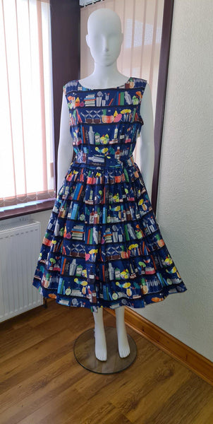 Lindy Bop Audrey Mixologist Bookcase Print Swing Dress - HerSecretCloset.co.uk