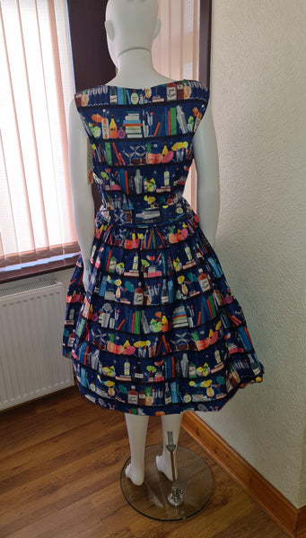 Lindy Bop Audrey Mixologist Bookcase Print Swing Dress - HerSecretCloset.co.uk