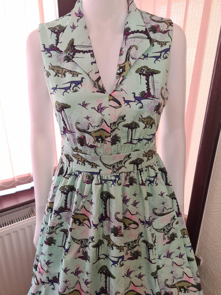 Lindy Bop Rare Joy Green Dinosaur Dress - HerSecretCloset.co.uk