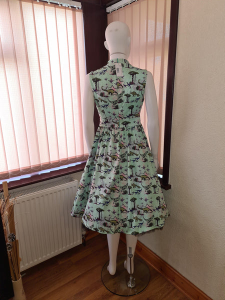 Lindy Bop Rare Joy Green Dinosaur Dress - HerSecretCloset.co.uk