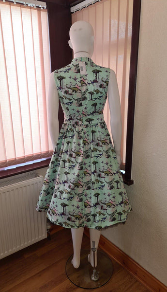 Lindy Bop Rare Joy Green Dinosaur Dress - HerSecretCloset.co.uk