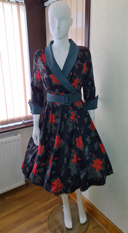 Lindy Bop Vivi Poinsettia Floral Swing Dress - HerSecretCloset.co.uk
